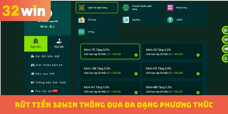 Rút tiền 32WIN 3 Rút tiền 32WIN thông qua đa dạng phương thức